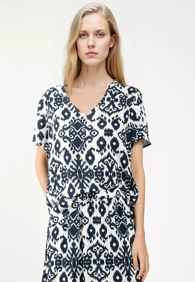 Short Sleeve V-Neck Woven Blouse