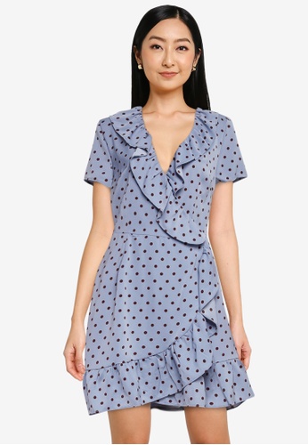 Brave Soul blue All Over Print Wrap Dress With Frill AF7CDAACD256BEGS_1