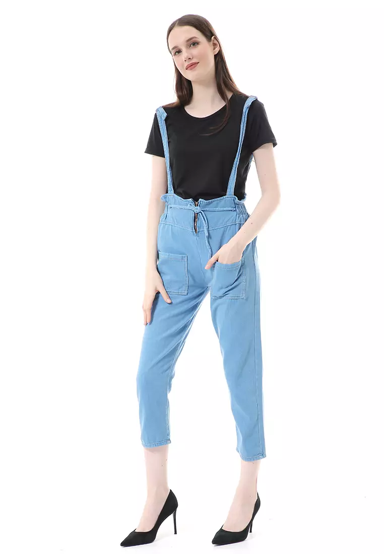 Vini Jeans Jumpsuit Kodok Wanita Sleeveless - Esblue