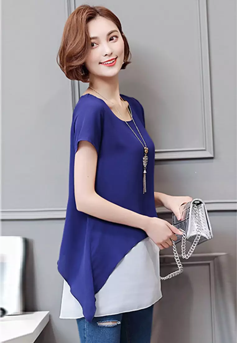 Chiffon Irregular Layered Tee With Accessory