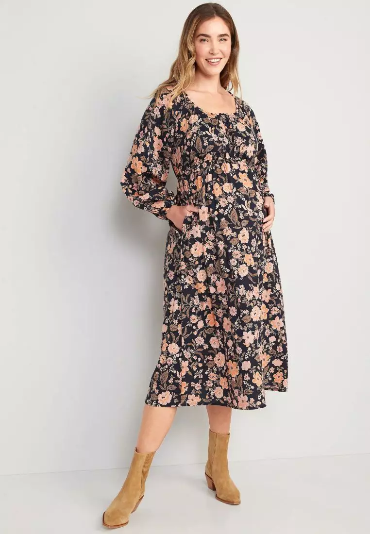 Buy Old Navy Maternity Waist-Defined Blouson-Sleeve Midi Dress