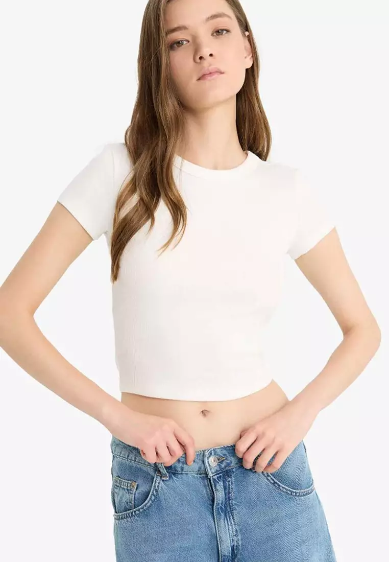 Basic Plain Ribbed T-Shirt