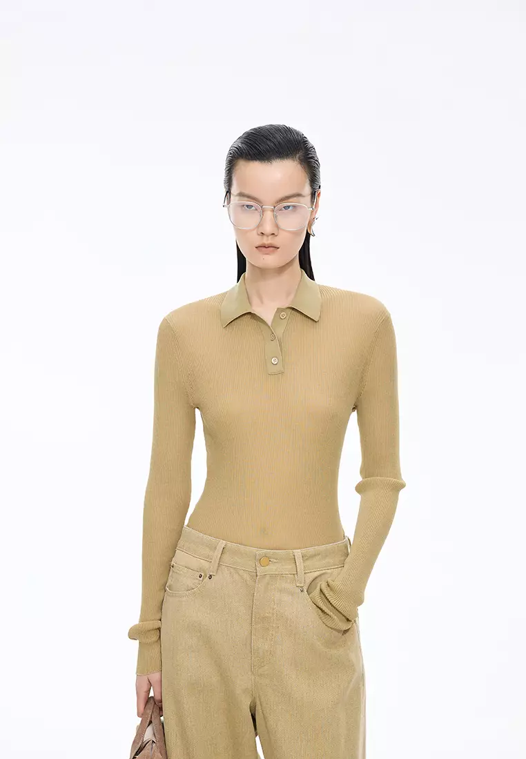 棉修身超薄款長袖套頭針織衫