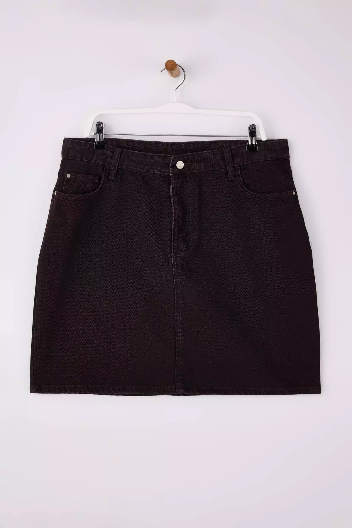 Brown High Waist 100% Non-Stretch Cotton A Shape Denim Skirt Tbbaw23Az00042