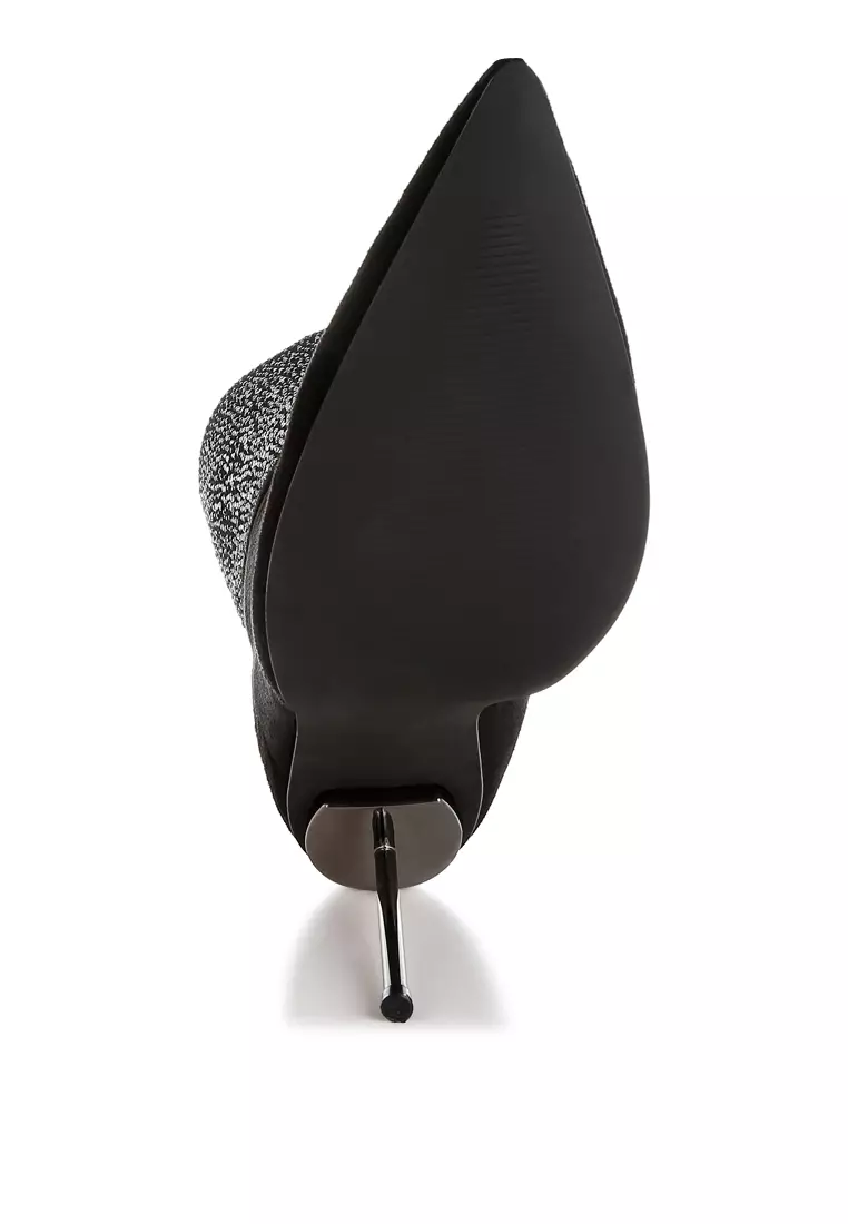 Rhinestones Embellished Foldover Boots in Black