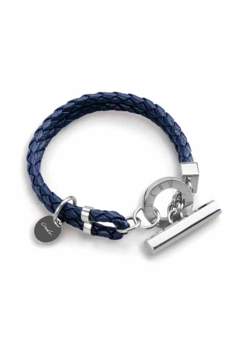 Buy Crudo Leather Craft La Memoria Double Woven Leather Bracelet - Navy ...