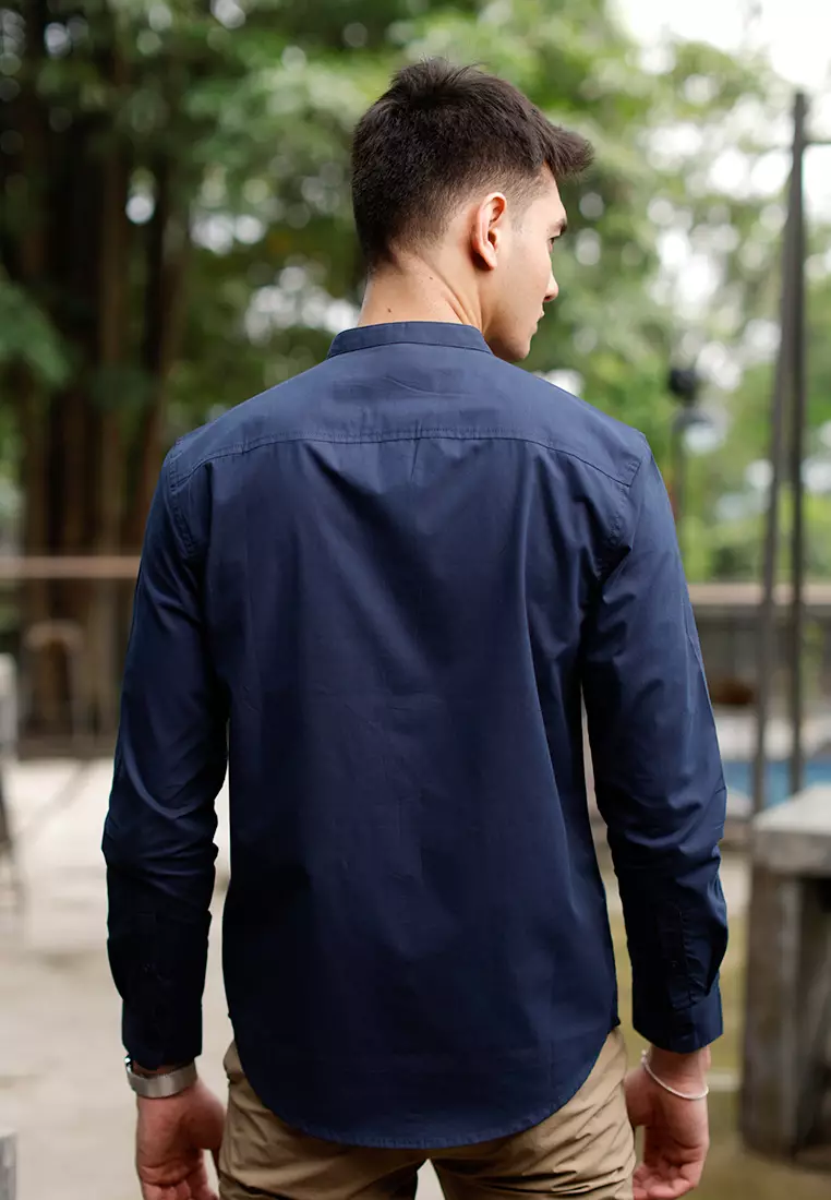 Oxcon Collarless Long Sleeve Business Shirt soft cotton Navy