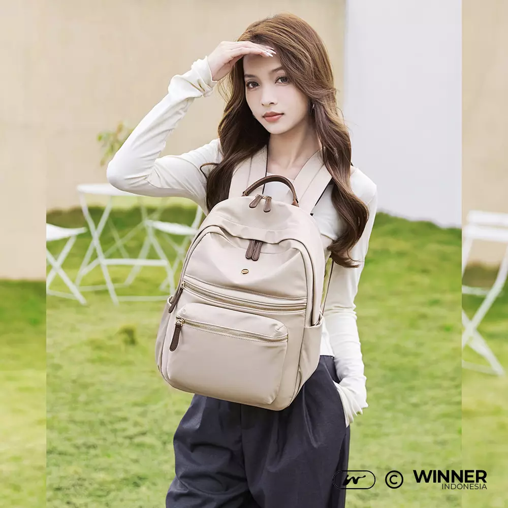 Tas Ransel Laptop 13 inch Oxford Anti-Air Backpack Korean Style (T14-028-6528) Warna Khaki 13 inch