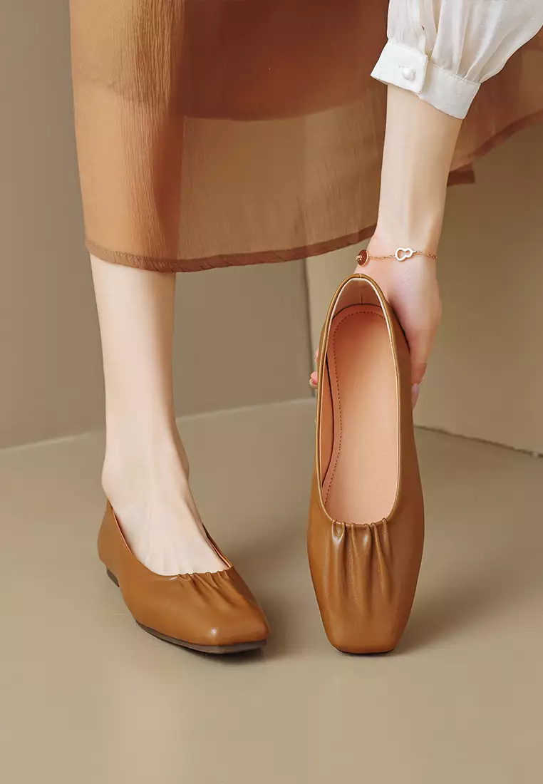 Square Toe Microfiber Leather Flat Shoes WW888-1