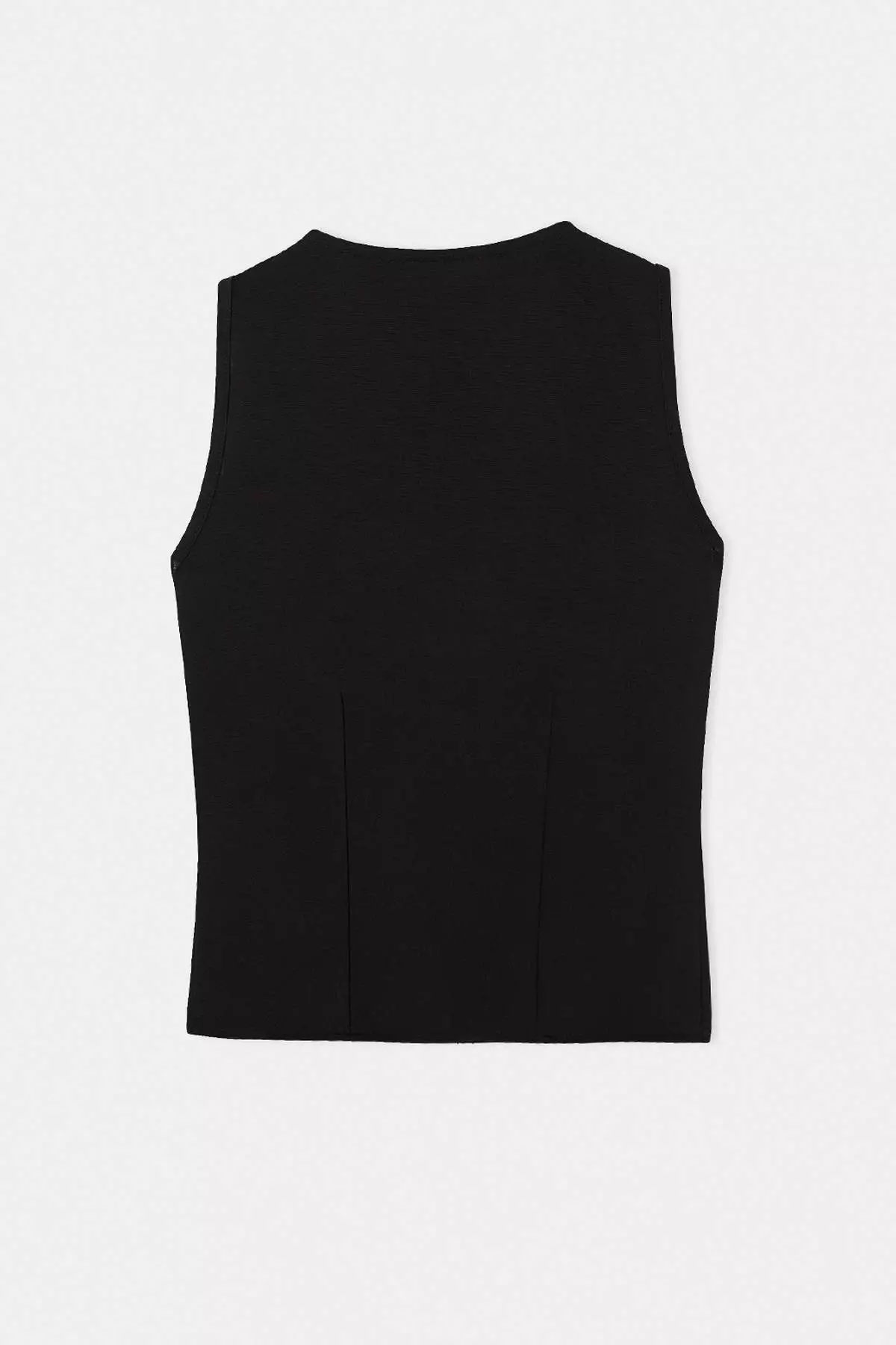 Black Fitted Keyhole Neck Sleeveless Interlock Knitted Blouse Twoss26Bz00341