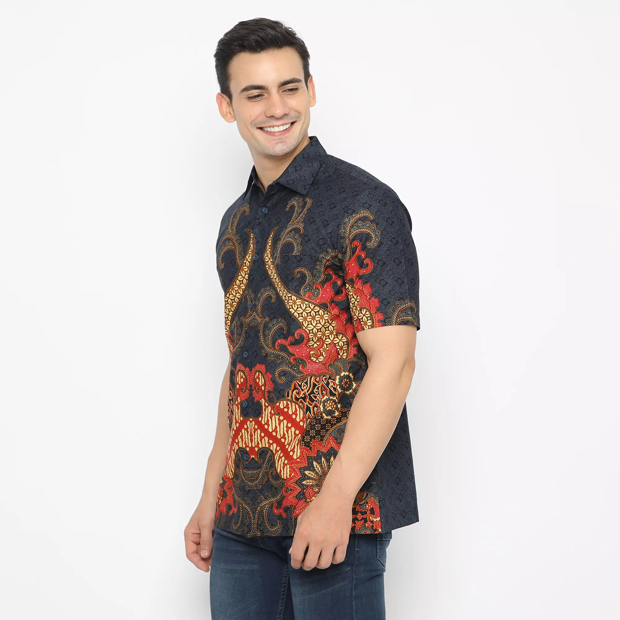 Platini Batik Pria Lengan Pendek Katun Navy 33015