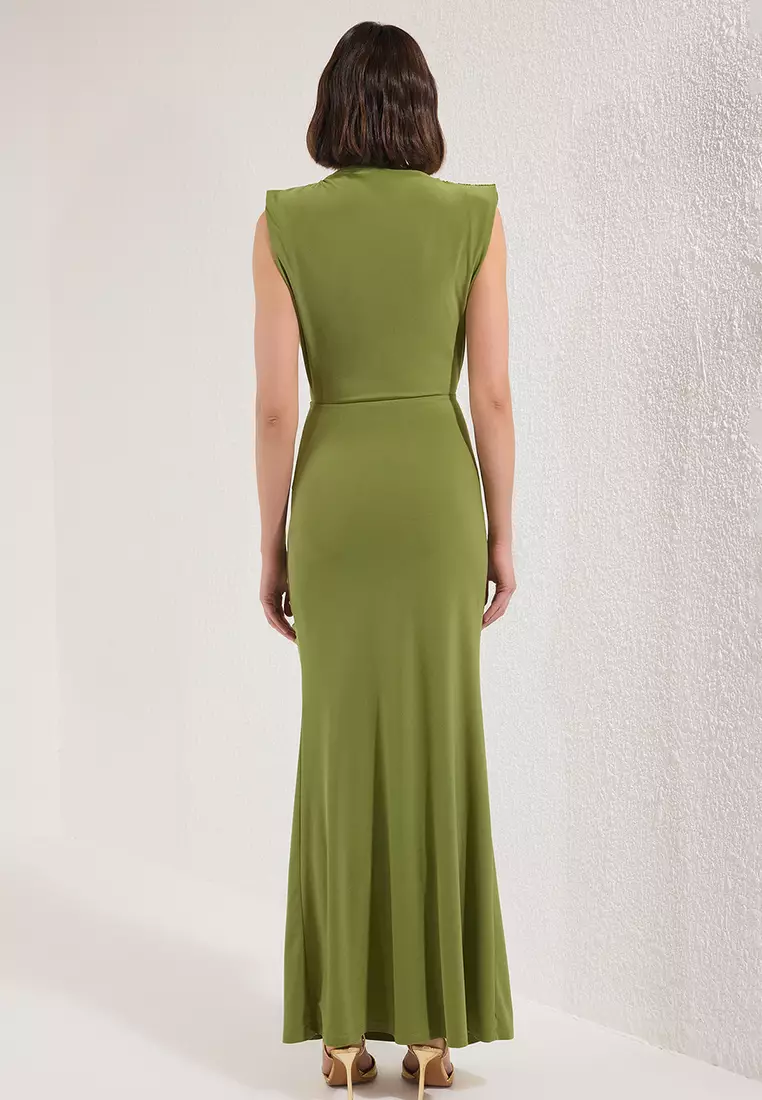 Buy Trendyol Oil Green Bodycon Draped Woven Long Elegant Evening Prom Dress  TPRSS24AE00226 2026 Online | ZALORA Philippines