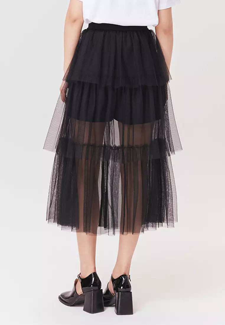 Tiered Tulle Skirt with Waist Belt