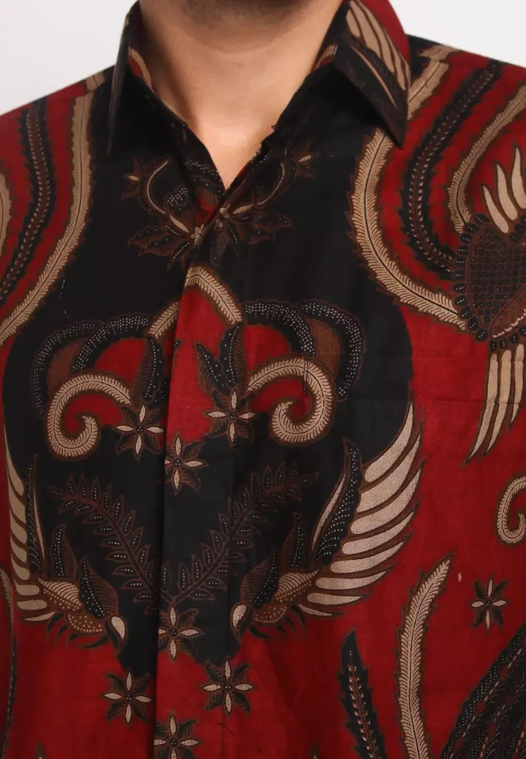 Kemeja Batik Pria Premium Slimfit Elegant Modern Lengan Panjang Halayudha Maron