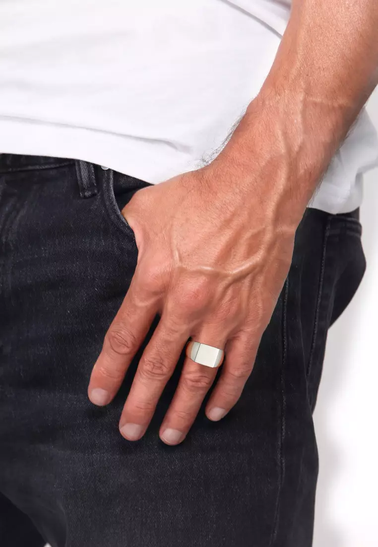 EXCLUSIVE Cincin Perhiasan Perak 925 Pria Signet Rectangle Basic