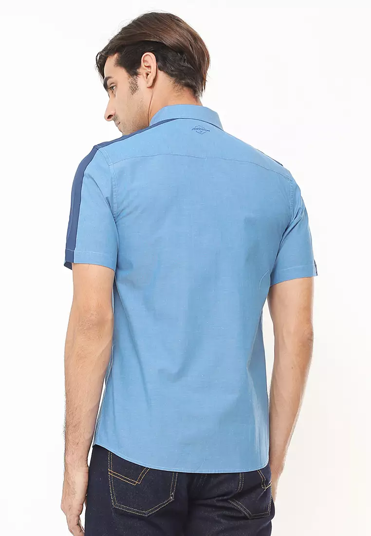 Johnwin - Kemeja Casual - Two Tone Color - Biru - Slim Fit - ASH.670.K880.685.C-S/S