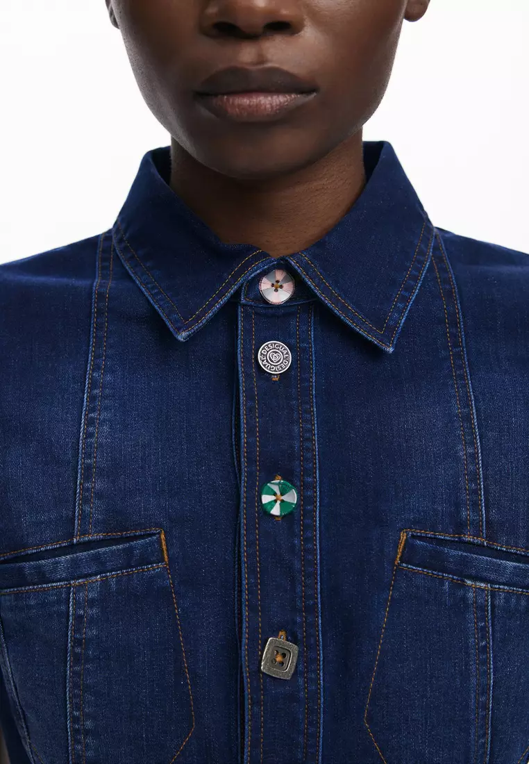 Denim mini dress with belt