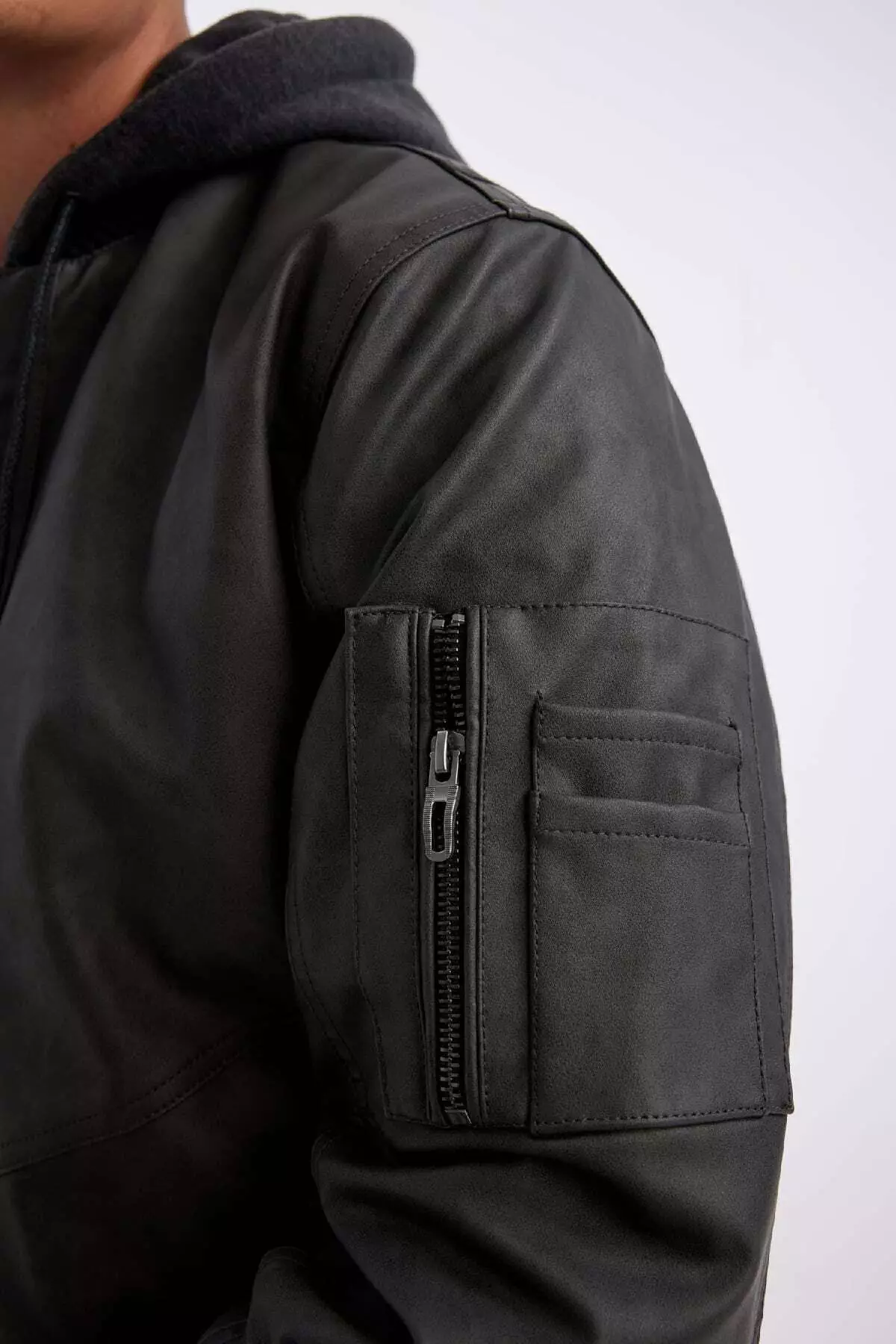 Hooded Faux Leather Jacket