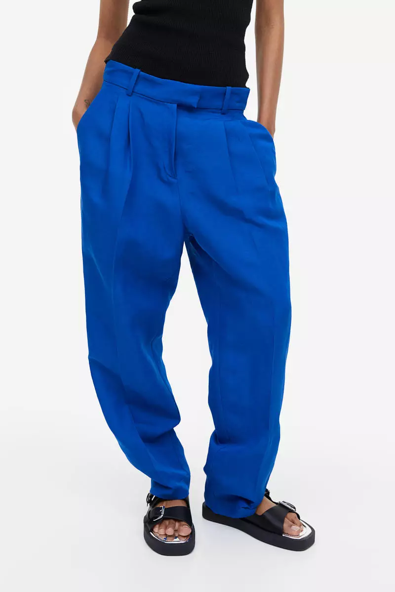 Tapered linen-blend trousers