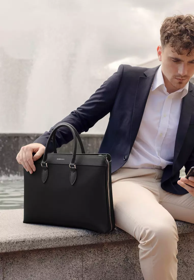Alpha Leather-Trimmed Briefcase Black