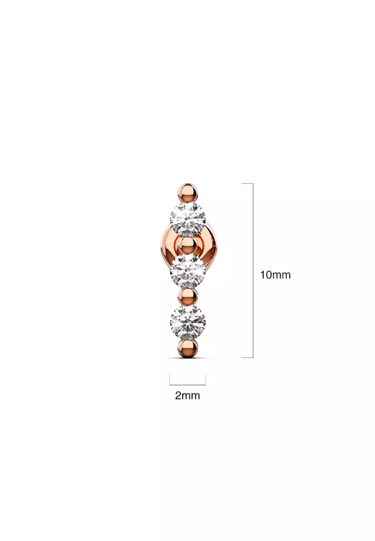 Triple Zircon Cluster Stud Earrings In Rose Gold