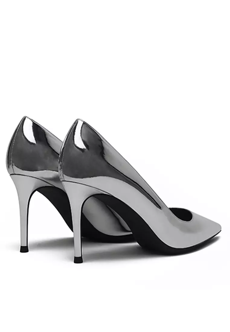 8CM Metallic Faux Leather Pointed High Heel Shoes HZL180