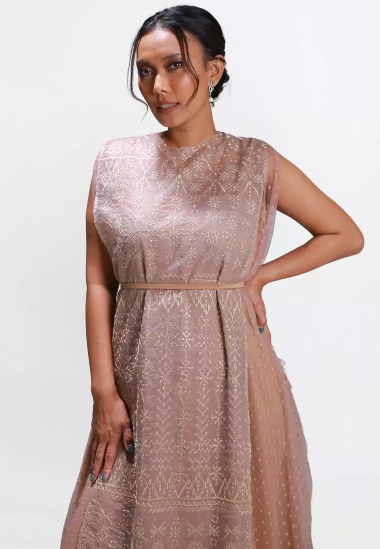 Nayara Dress Tulle Serafina Coklat Baju Muslim Pendek