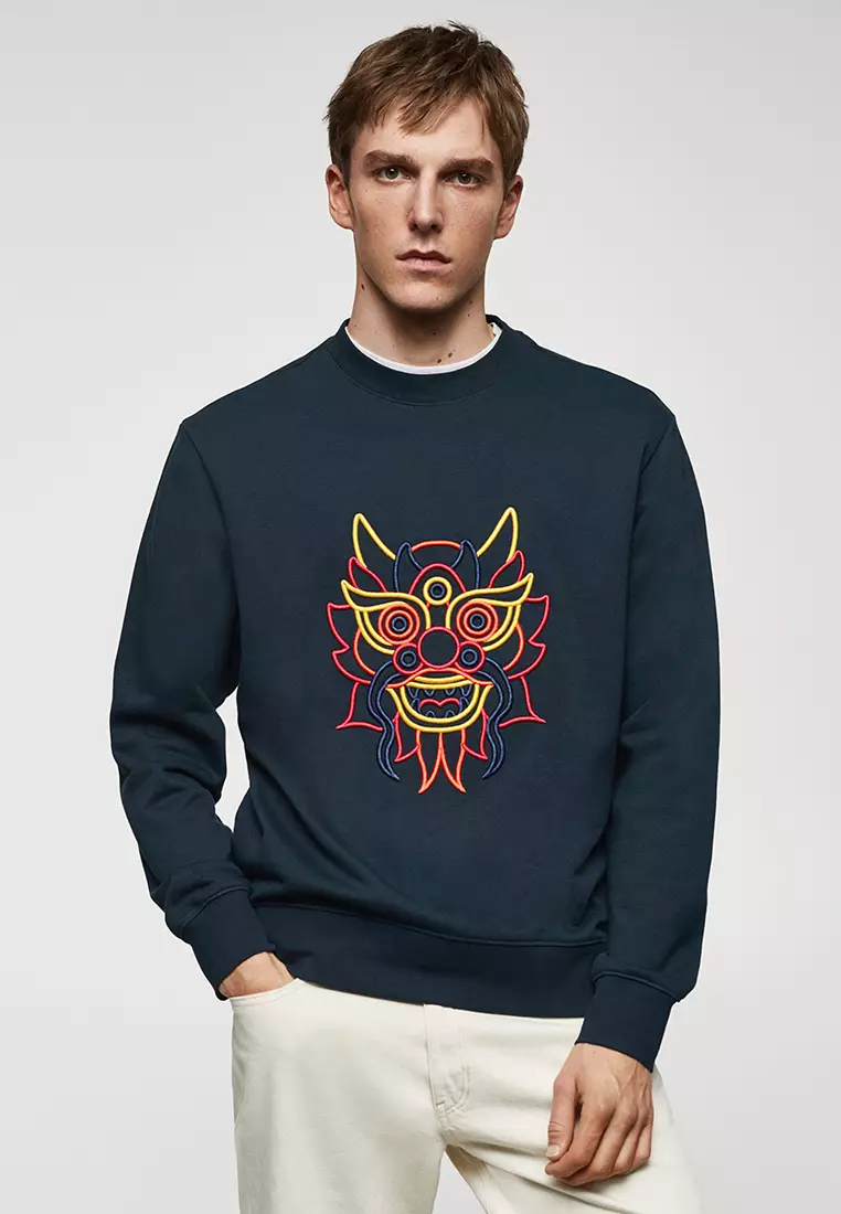 Buy MANGO Man 100 Cotton Sweatshirt Embroidered Detail 2024