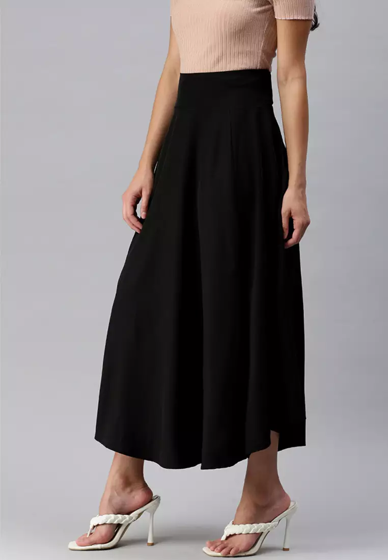 Black Bow Detail Slit Long Skirt