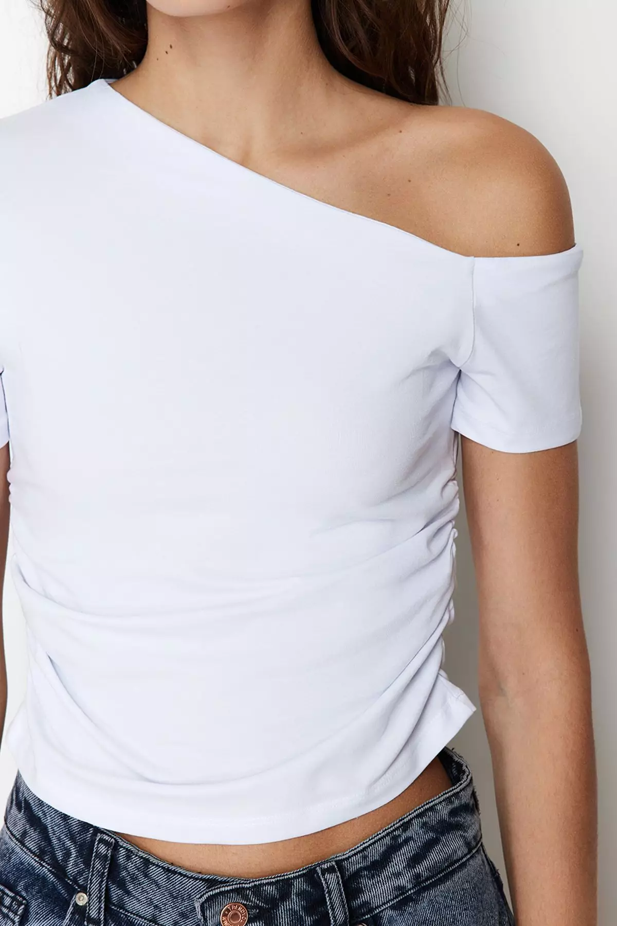 Asymmetrical Ruched Crop Top