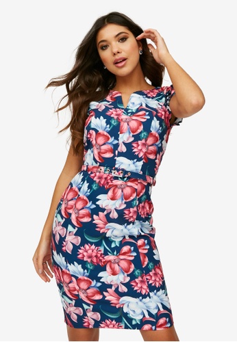 Buy Paper Dolls Belted Floral Print Dress Online Zalora Malaysia