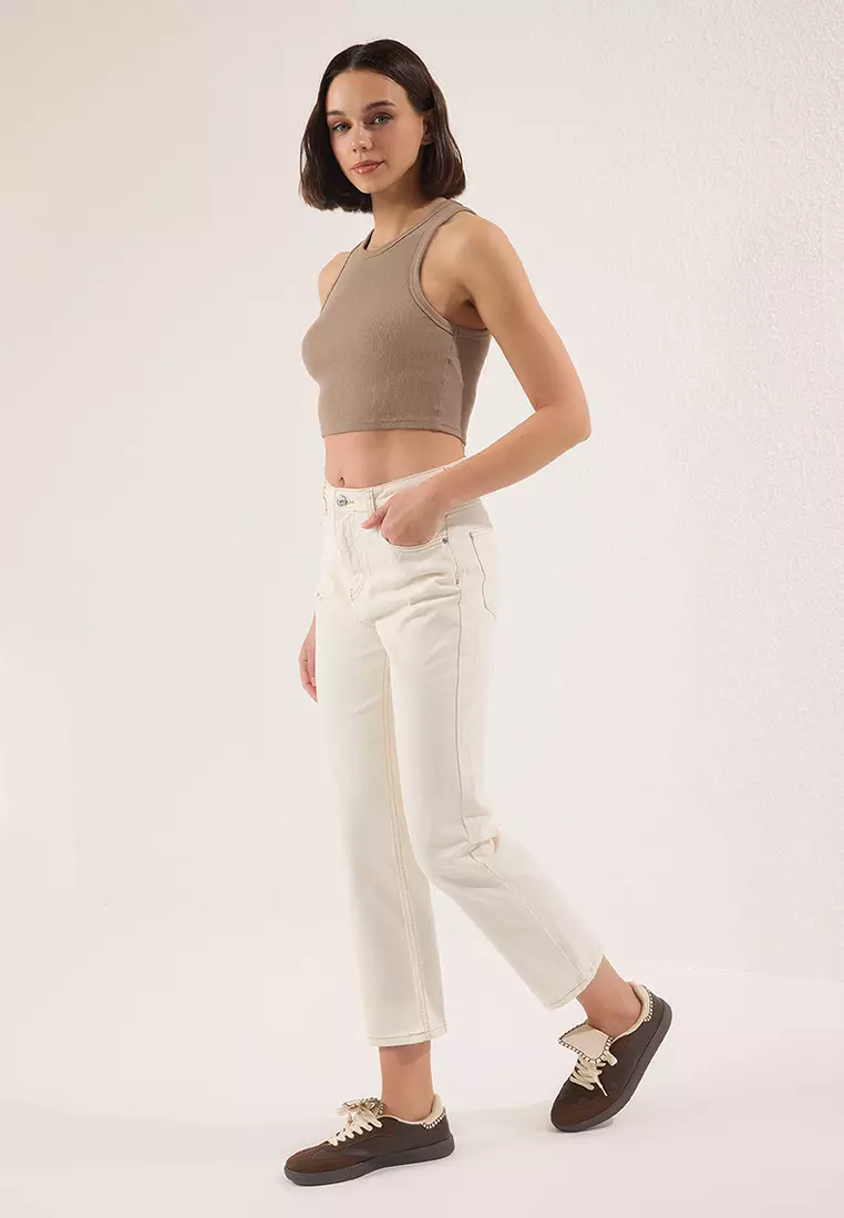 White High Waist Straight Jeans Twoss25Je00106