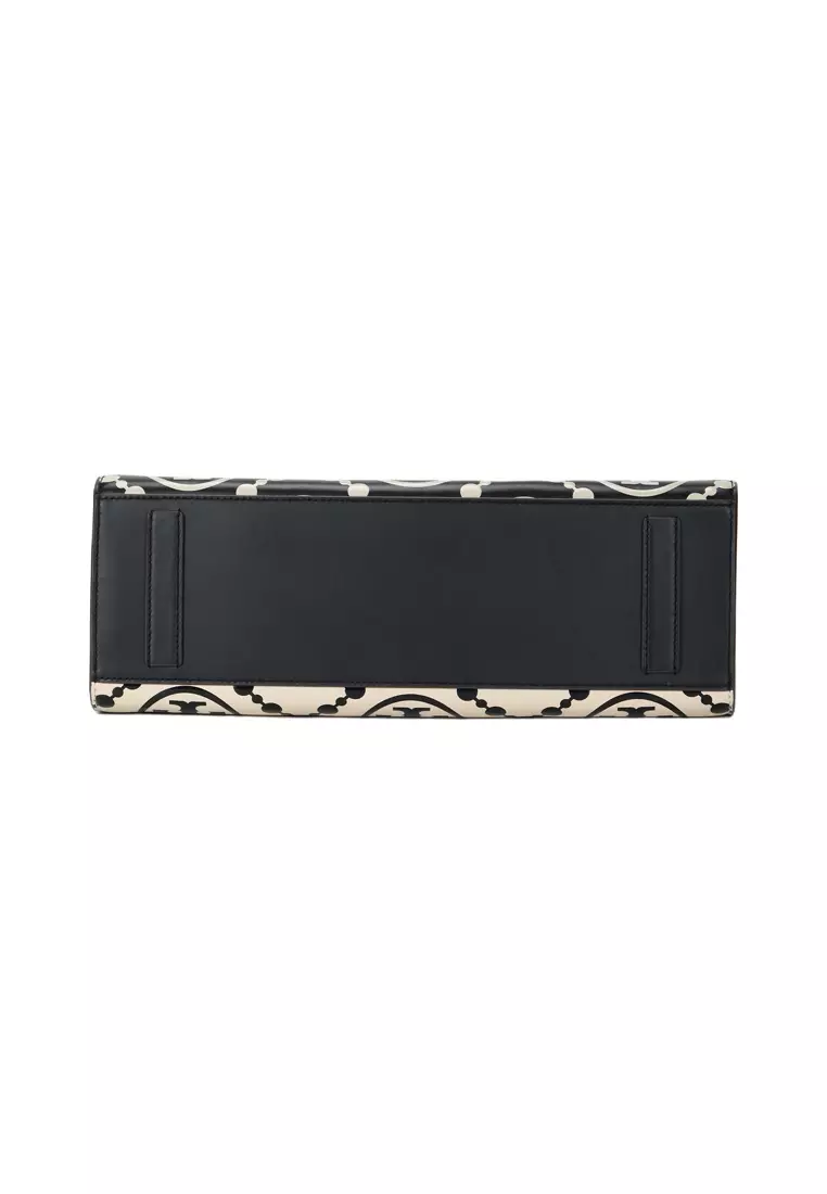 T Monogram Women's Handbag in Black with White Stitching 165081