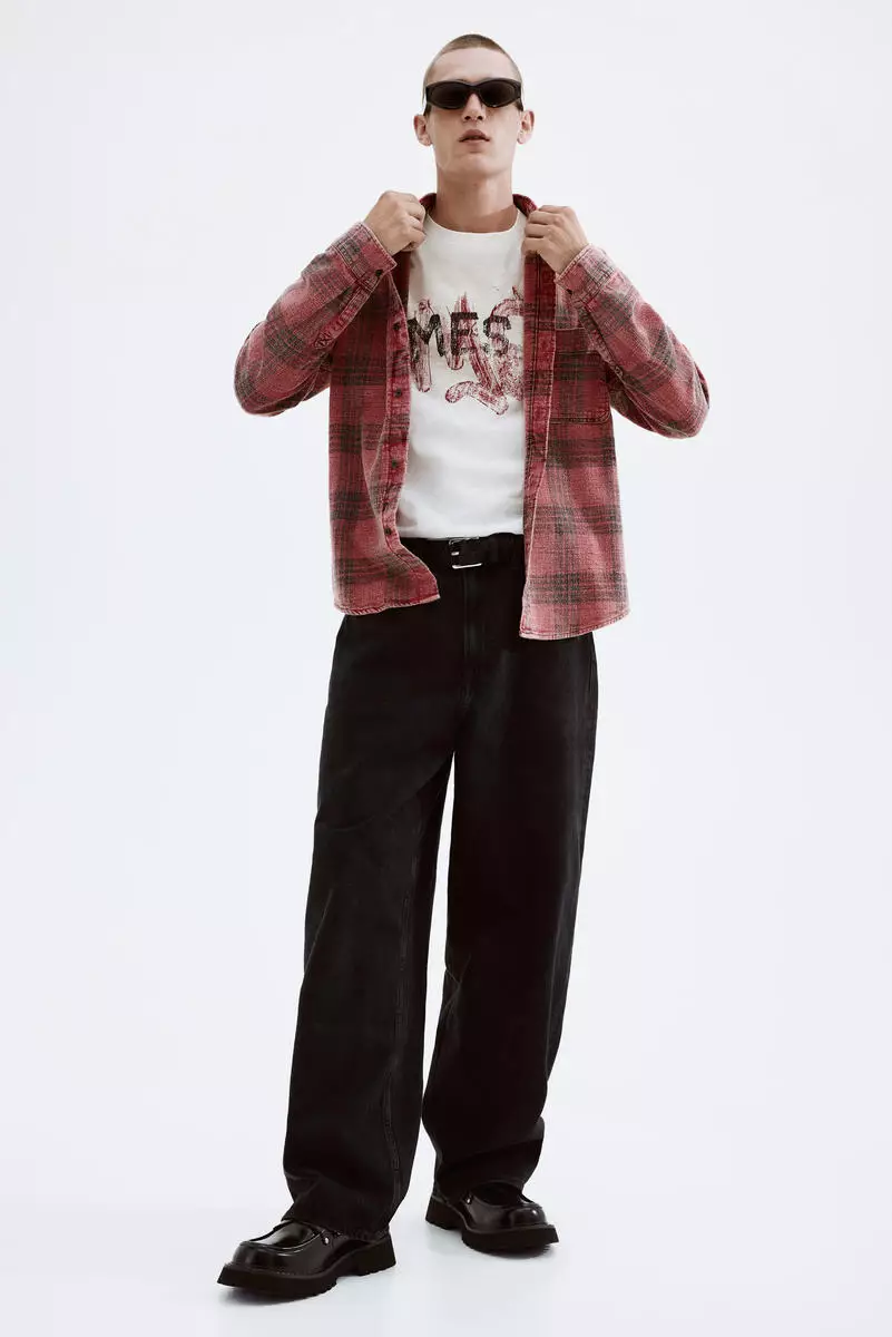 Loose Fit Washed flannel shirt