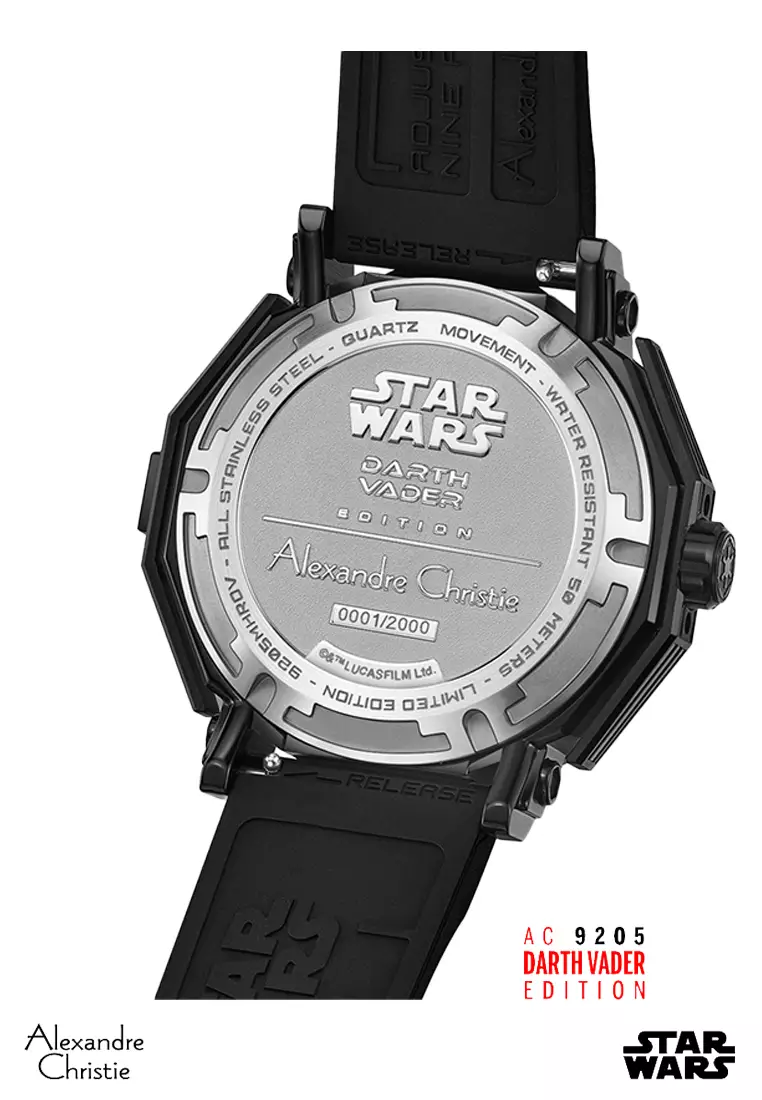 Alexandre Christie Star Wars Darth Vader Limited Edition Gift Set Men Black & White Dial Open Case Stainless Steel Black Premium Rubber 47mm - AC9205MHRDV1