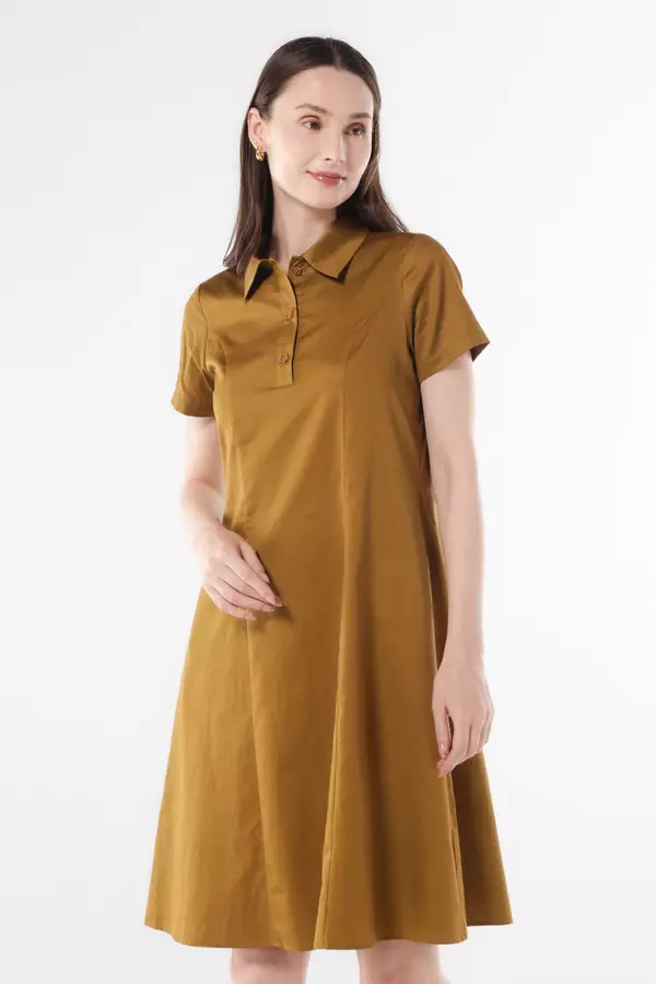 MINIMAL - Harriette - Dress Katun Lengan Pendek - Brown Warna Brown