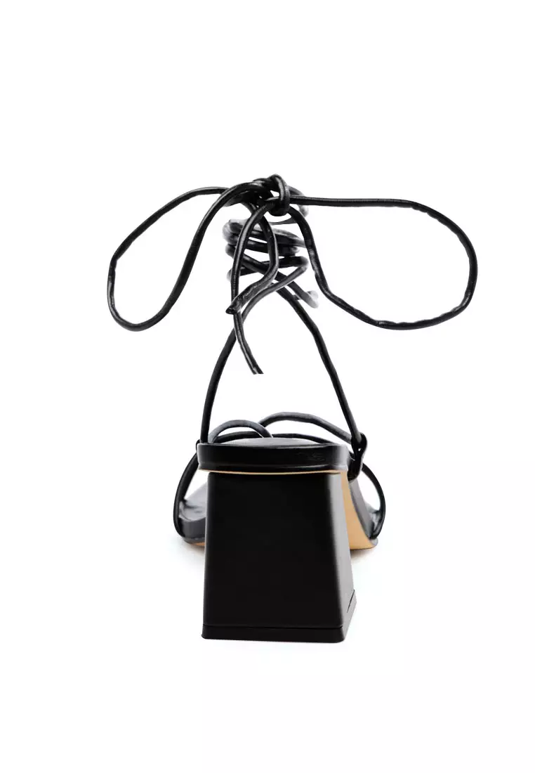 Black Tie-Up Block Heeled Sandal