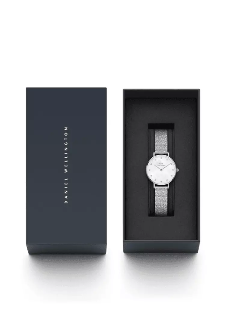 Petite 28mm Pressed Studio Lumine MOP White Sukver- Crystals Mother of Pearl Dial Watch for women - 女士手錶 - Fashion watch - 丹尼爾惠靈頓 - Authentic - Crystals