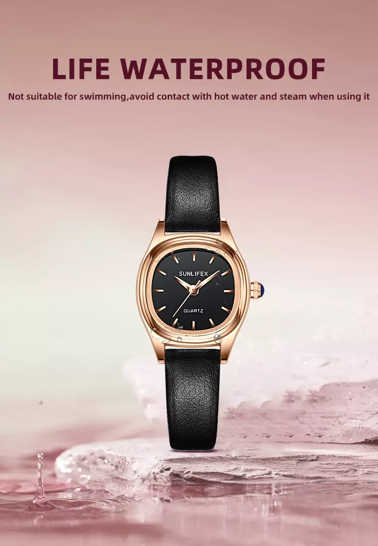 Jam Tangan Wantia Casual Fashion Dial Kotak Analog Quartz Strap Leather Jam Tangan Cewek black