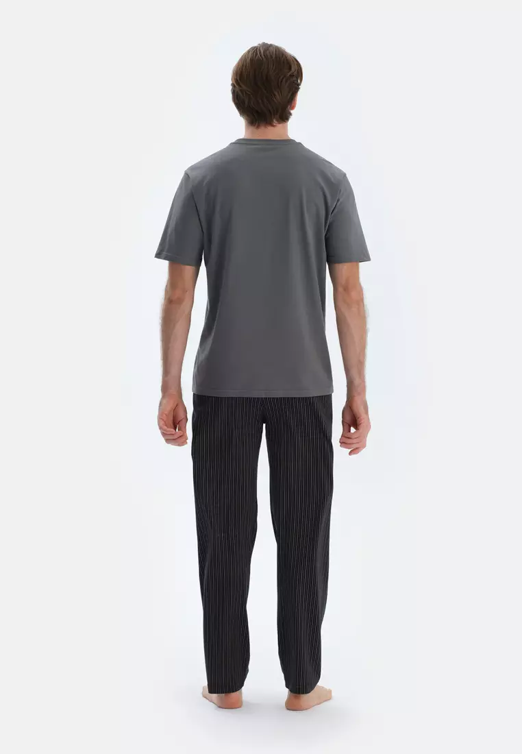 Black Trousers, Striped, Regular, Long Leg, Sleepwear for Men