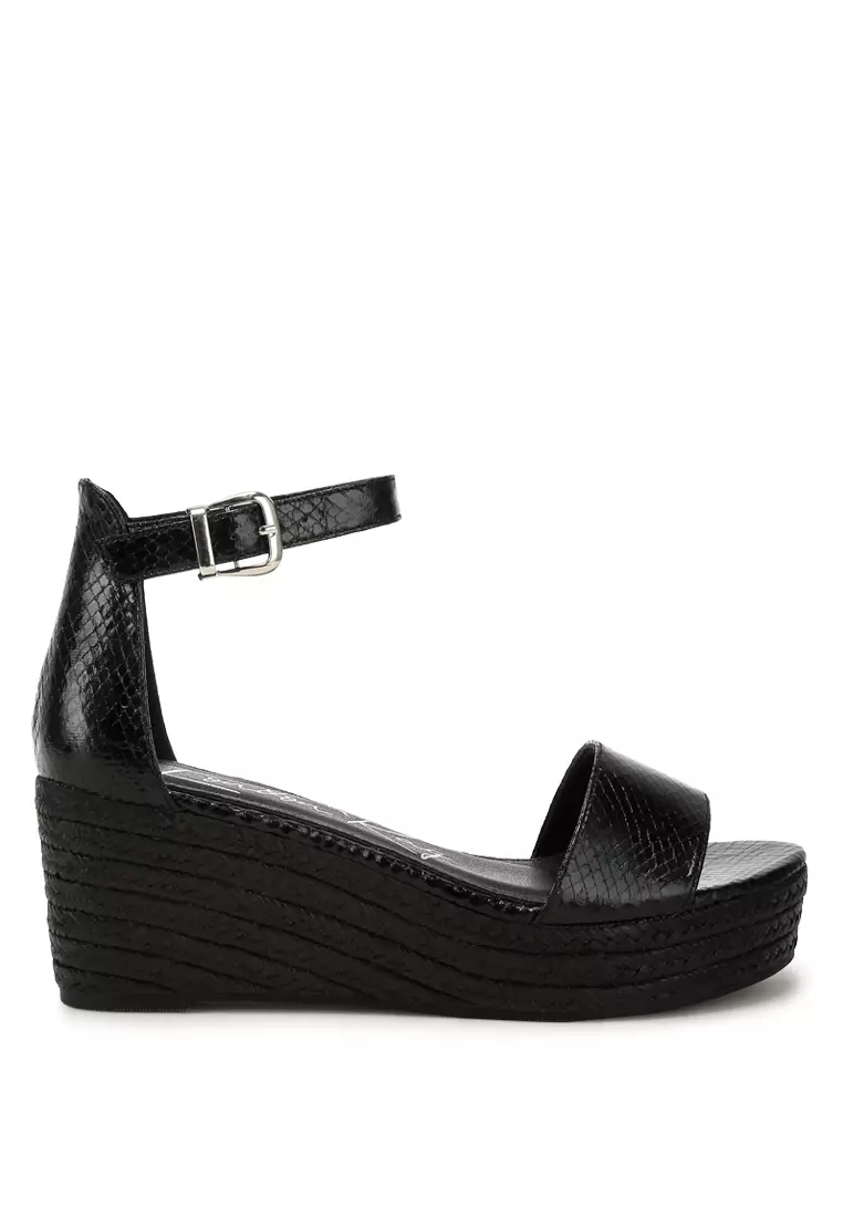 Discount on London Rag  shoes - SKU: Black Faux Leather Snake Wedge Espadrilles