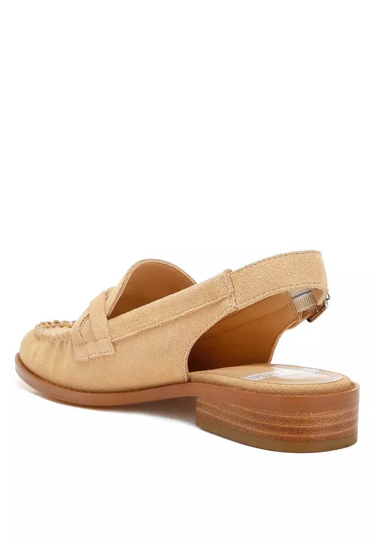 Woven Strap Slingback Loafers in Beige