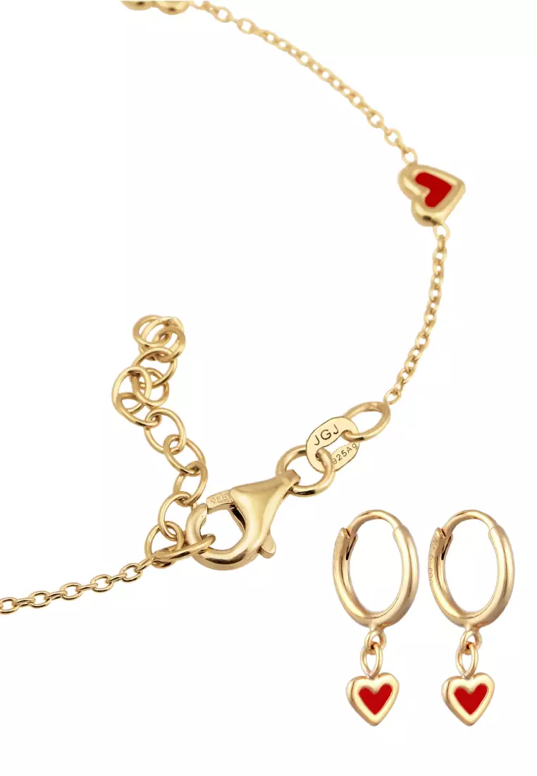 Jewelry Set Heart Enamel Gold Plated