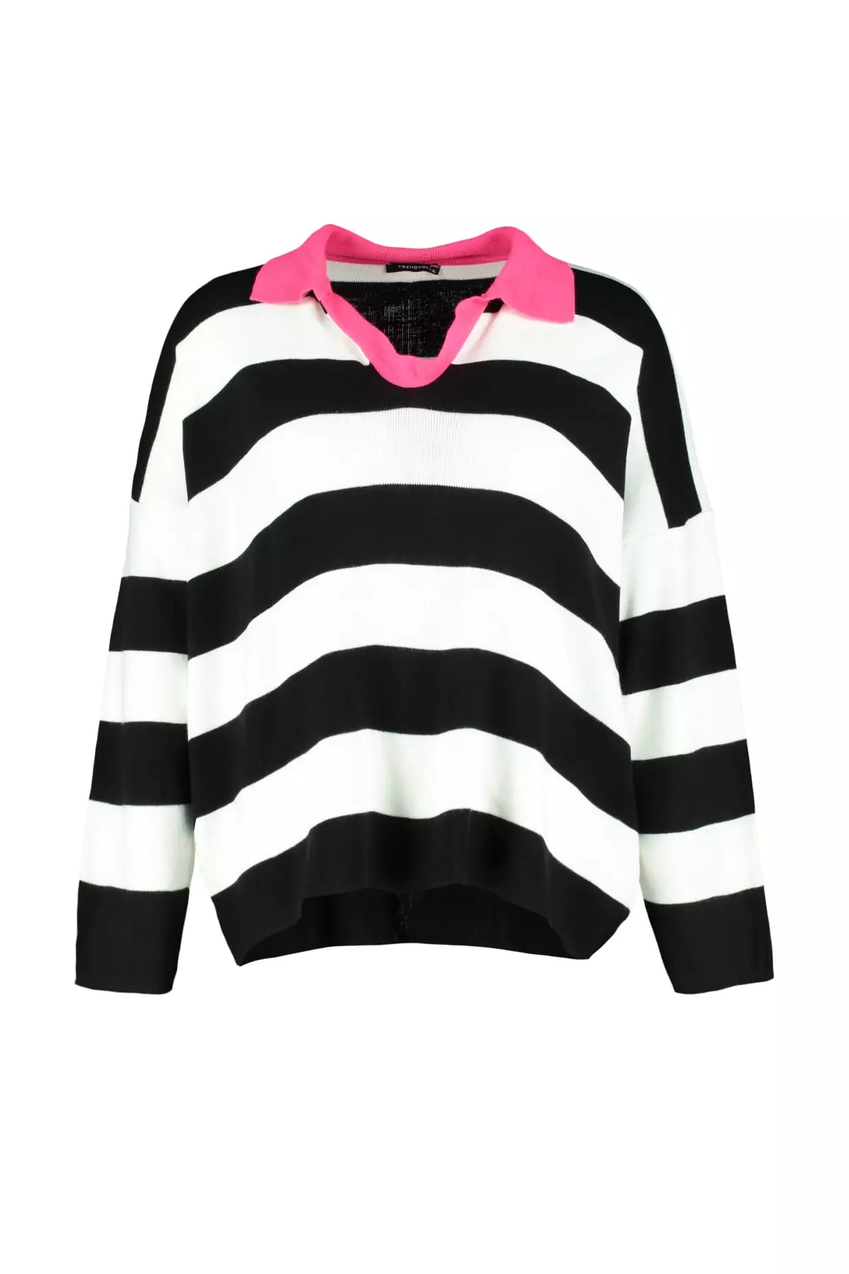 Polo Neck Striped Knitwear Sweater