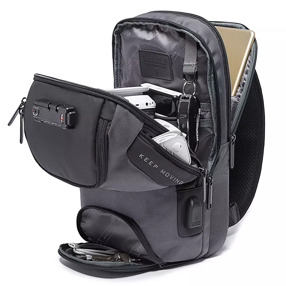 Bange BG7082 Tas Selempang Sling Bag Pria TSA Lock - BLACK GREY