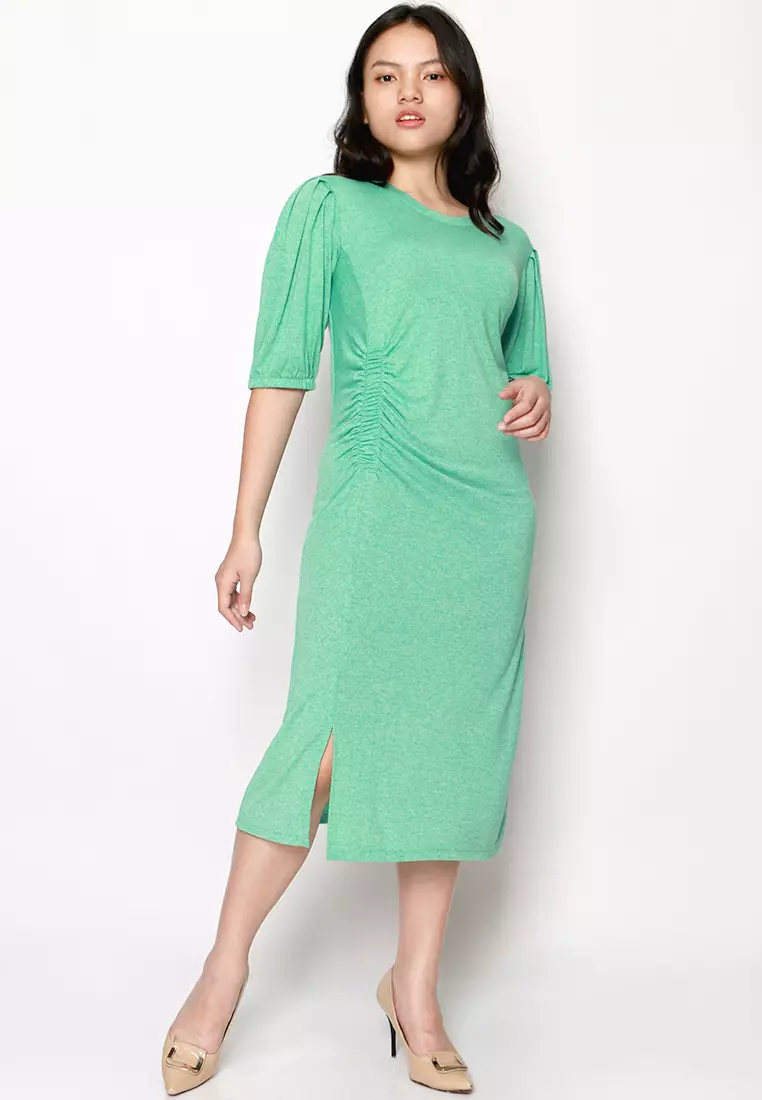 Waist Wrinkled Midi Dress