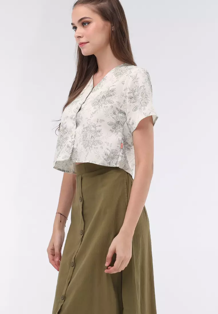Short Sleeves Blouse/Skirt Terno