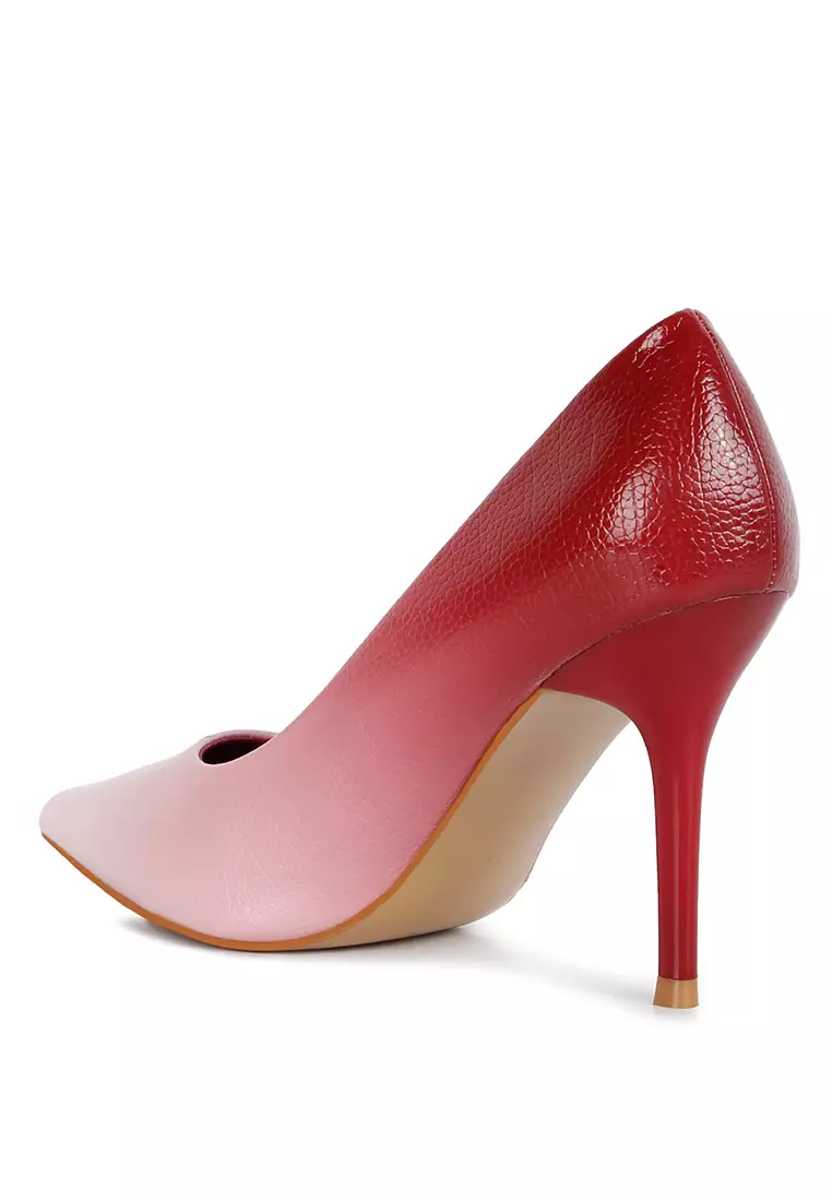 Red leather top pumps mid heel
