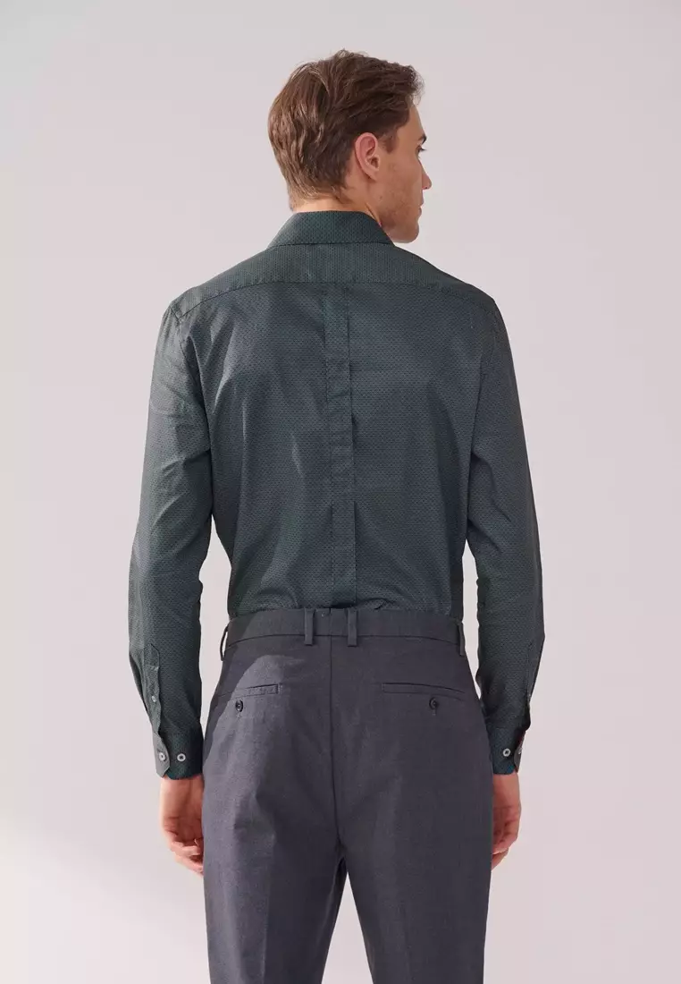 綠紅幾何印花標準版襯衫