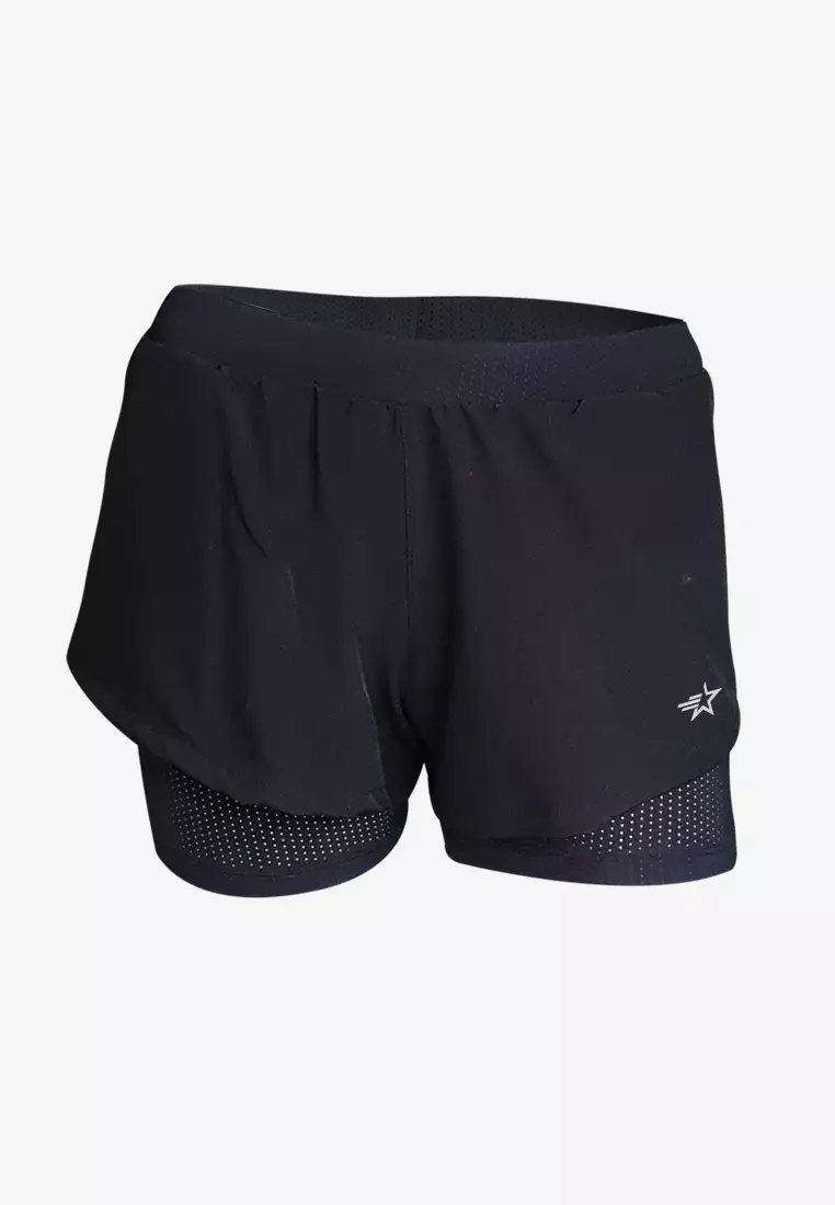 Double-layered running shorts - Black - Ladies